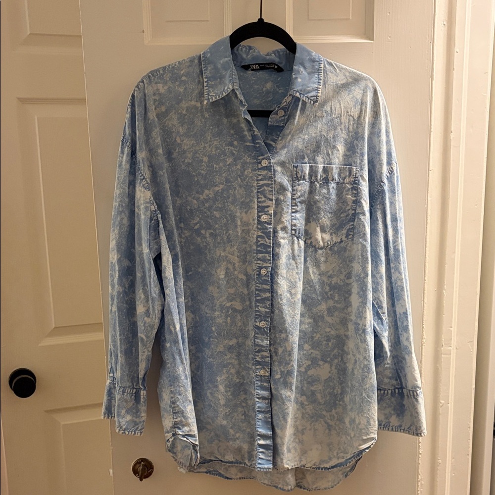 Zara Light Blue Acid-washed Button Down Shirt